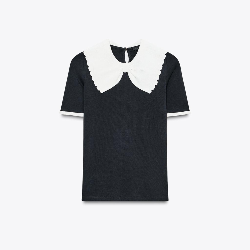 Gothic Black Top with White Peter Pan Collar Wednesday Addams